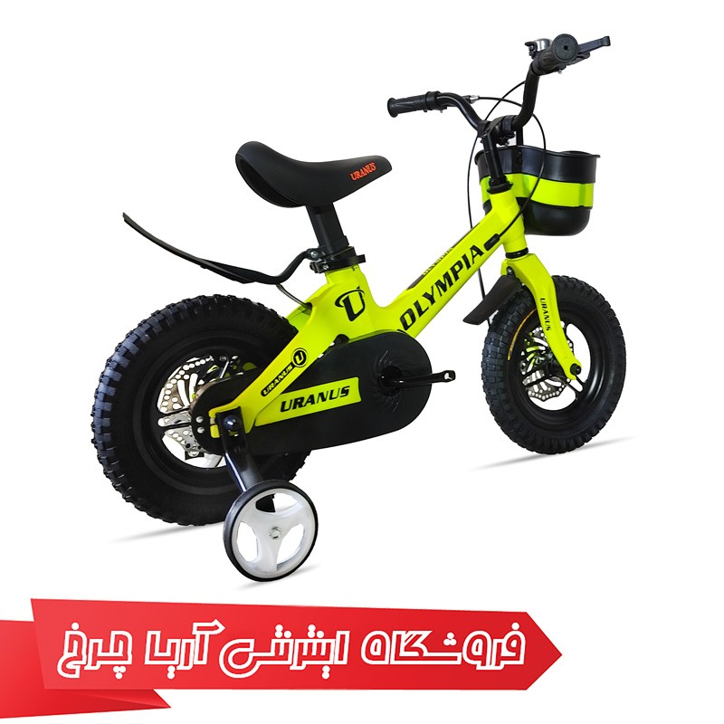 قیمت دوچرخه سایز 12 بچه گانه برند المپیا تنه منیزیومی مدل Olympia 12200 رنگ فسفری