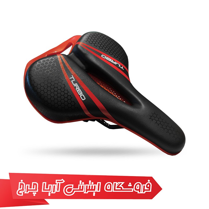 خرید زین دوچرخه کوهستان پهن و راحت برند توربو مدل Turbo Tu-1230 رنگ مشکی قرمز