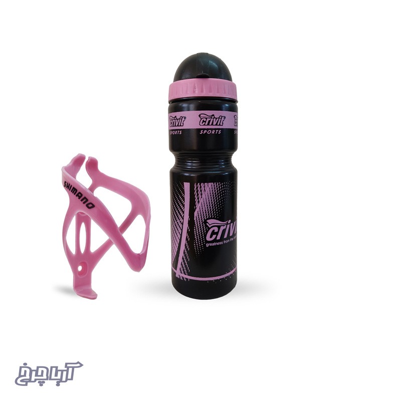قمقمه 750cc و بست قمقمه دوچرخه برند کرایوت مدل Crivit us-140 رنگ مشکی صورتی