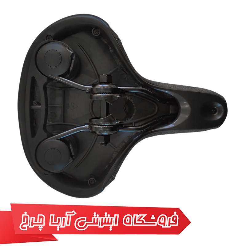 زین دوچرخه پهن بالشتکی برند توربو مدل Turbo Tu-1150 با ریل فلزی و کفی پلاستیکی